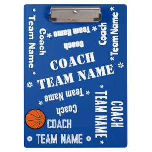 Basketball Coach Team Blue and White Personalized Clipboard