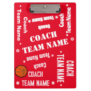Basketball Coach Team Red and White Personalized Clipboard