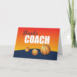 Basketball Coach Thank You on Blue and Orange Card