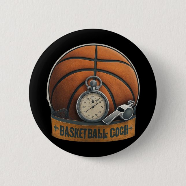 Basketball Coach Whistle Stopwatch  2 Inch Round Button (Front)