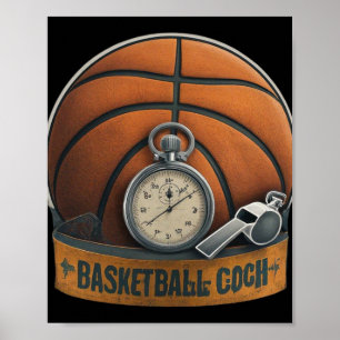 Basketball Coach Whistle Stopwatch Poster