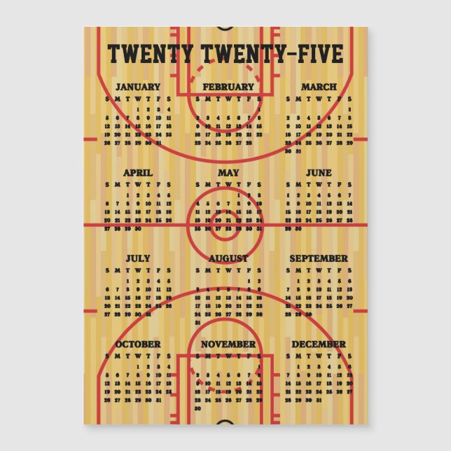 Basketball Court 2025 Calendar Magnetic Card (Front)