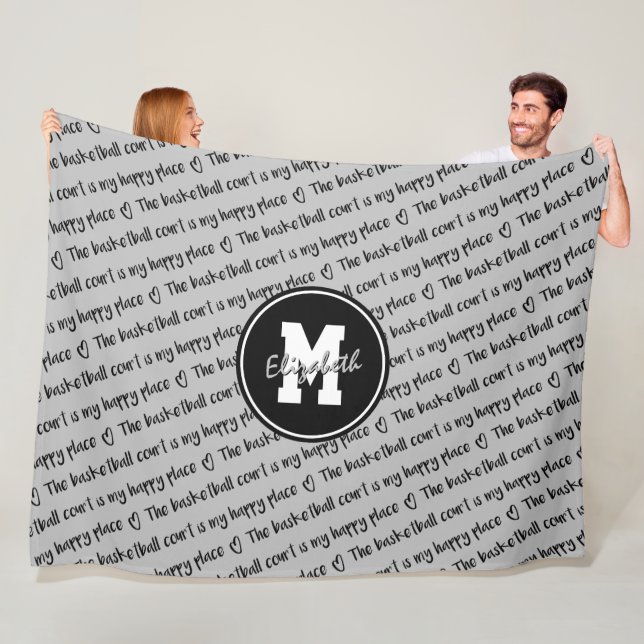 basketball court happy place grey black ANY colour Fleece Blanket (In Situ)