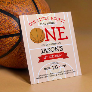 Basketball Court Ribbon Budget 1st Birthday Invite