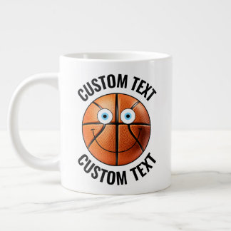 Basketball Custom Happy Face & Personalized Text Large Coffee Mug