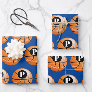 Basketball Custom Monogram Name Wrapping Paper Sheet