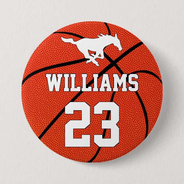 Basketball Custom Player Name Number and Team Logo 3 Inch Round Button (Front)