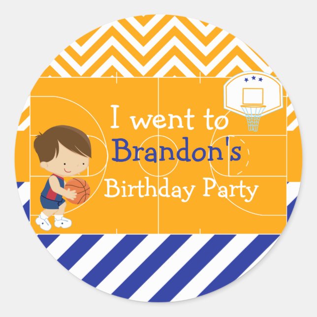 Basketball Cute Black Hair Boy 'I went to' Classic Round Sticker (Front)