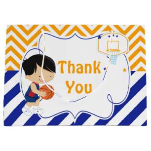 Basketball Cute Black Hair Boy Thank You Large Gift Bag
