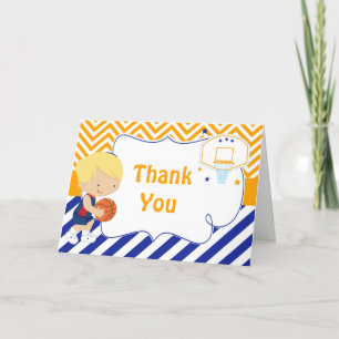 Basketball Cute Blonde Hair Boy Birthday Party Thank You Card