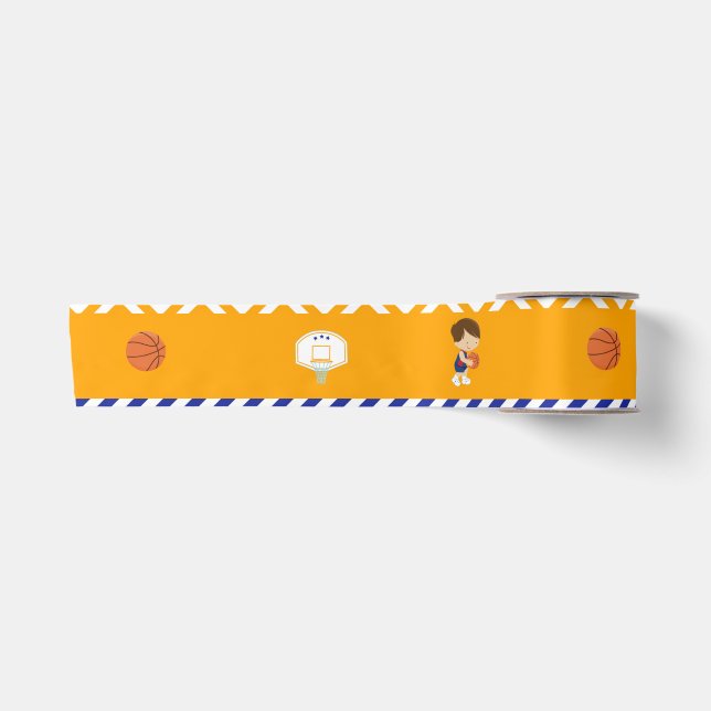 Basketball Cute Brown Hair Boy Satin Ribbon (Front)