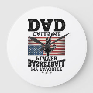 Basketball Dad Patriotic Vintage Engraving T-Shirt Large Clock