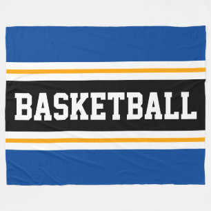 BASKETBALL Deep Blue Black Yellow Racing Stripes Fleece Blanket