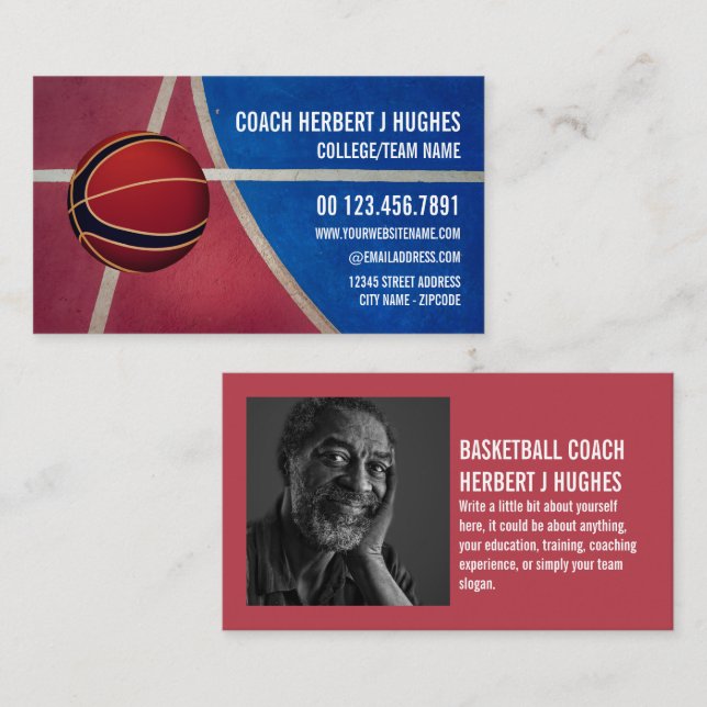 Basketball Design, Basketball Player, Coach, Photo Business Card (Front/Back)