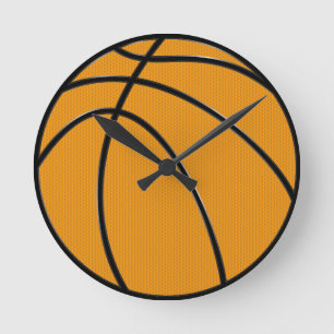 Basketball Design in Classic Orange and Black Round Clock
