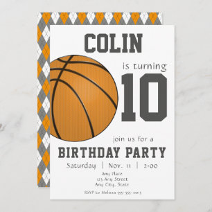 Basketball Design in Orange and Black Invitation