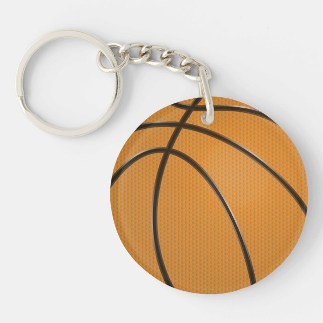 Basketball Design in Traditional Orange and Black Keychain (Front)