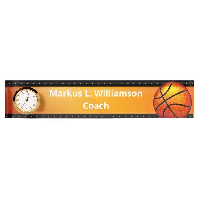 Basketball Desk Nameplate with Clock (Front)