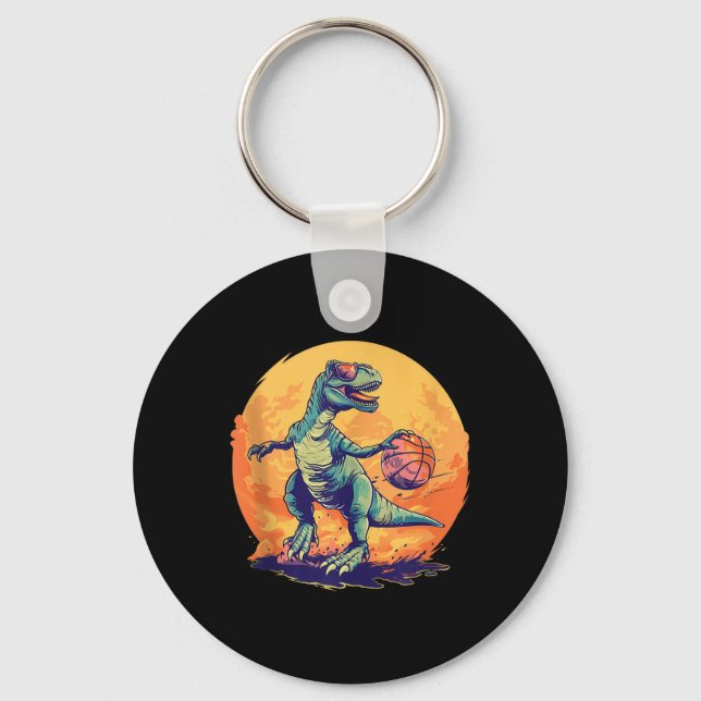 Basketball Dino T-rex Drawing Basketball Player Ar Keychain (Front)