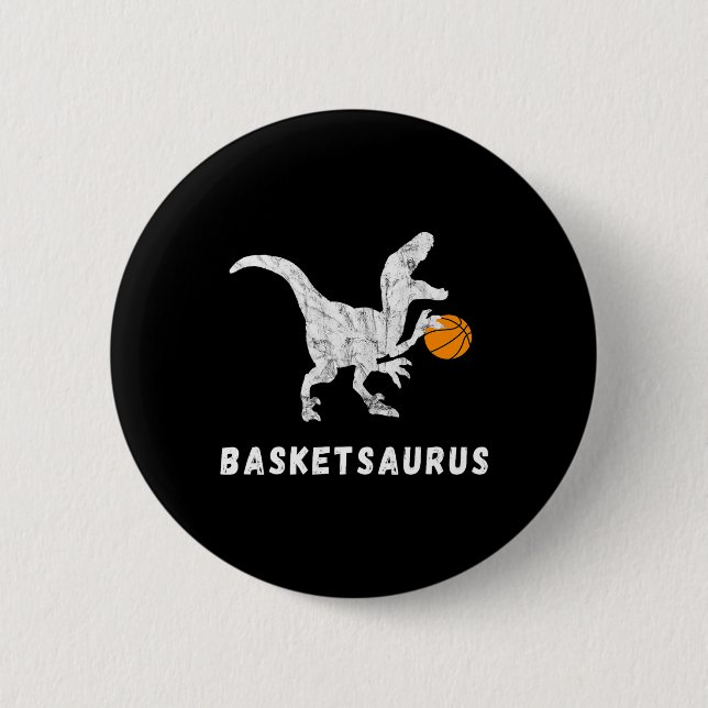 Basketball Dinosaur Baller T-rex Dino Playing Bask 2 Inch Round Button (Front)