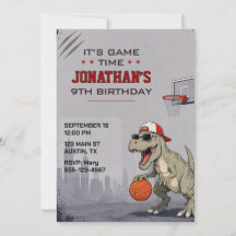 Basketball Dinosaur Birthday Invitation
