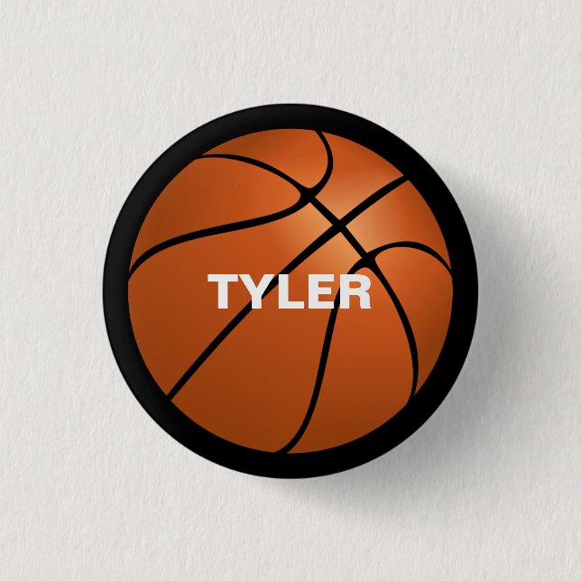 Basketball, DIY Name in White, Black 1 Inch Round Button (Front)