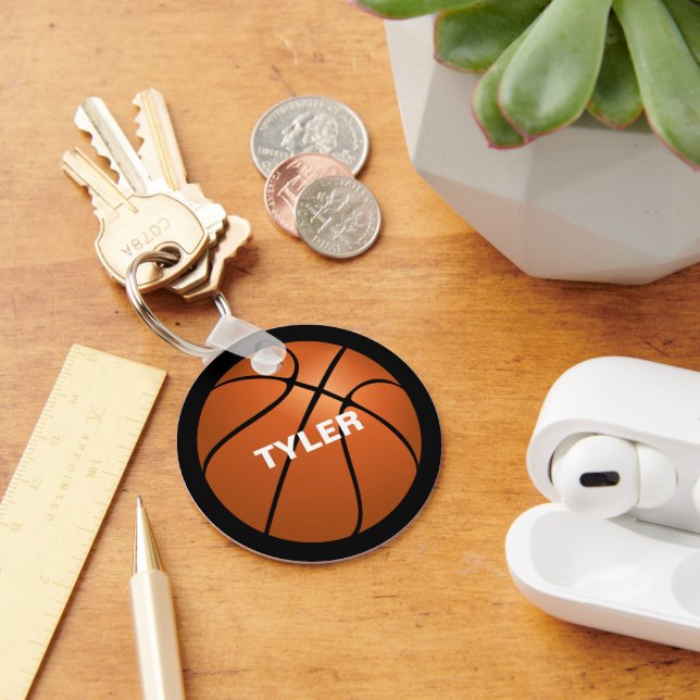 Basketball, DIY Name in White, Black Keychain (Desk)