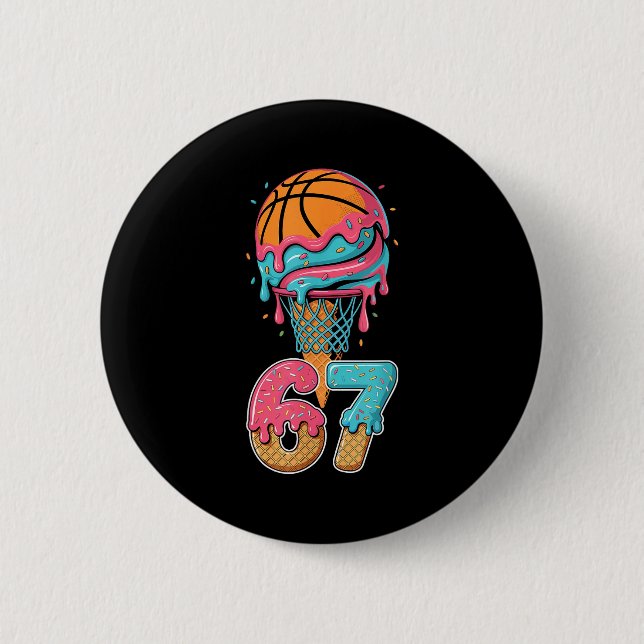 Basketball Drip Number 67 Player 67th Birthday Ice 2 Inch Round Button (Front)