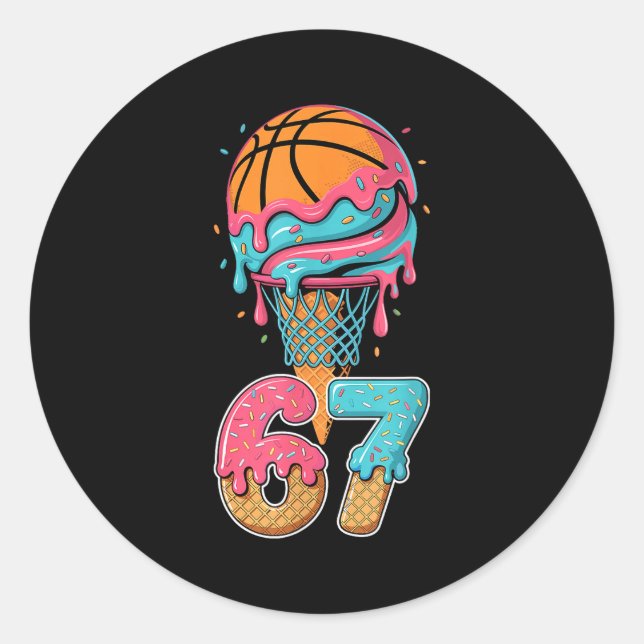 Basketball Drip Number 67 Player 67th Birthday Ice Classic Round Sticker (Front)