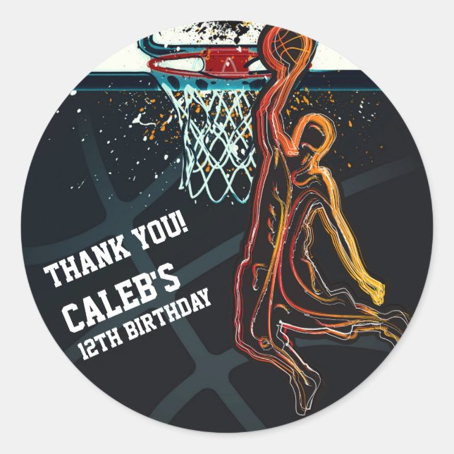 Basketball Dunk Jump Shot Birthday Party Favour Classic Round Sticker (Front)