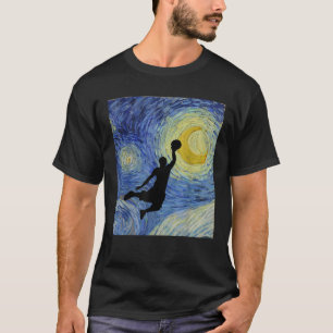 Basketball Dunk Van Gogh Starry Night Vintage Art  T-Shirt