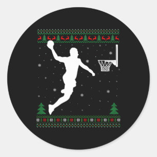 Basketball Dunking Xmas Ugly Basketball Player Chr Classic Round Sticker