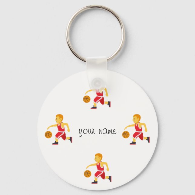 Basketball Emoji and '' Your Name Here " Keychain (Front)