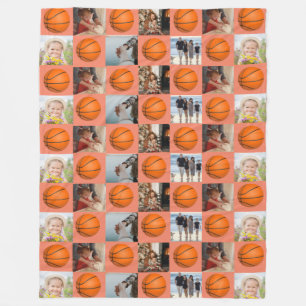 Basketball Family Collage Photo Pattern Orange Fleece Blanket