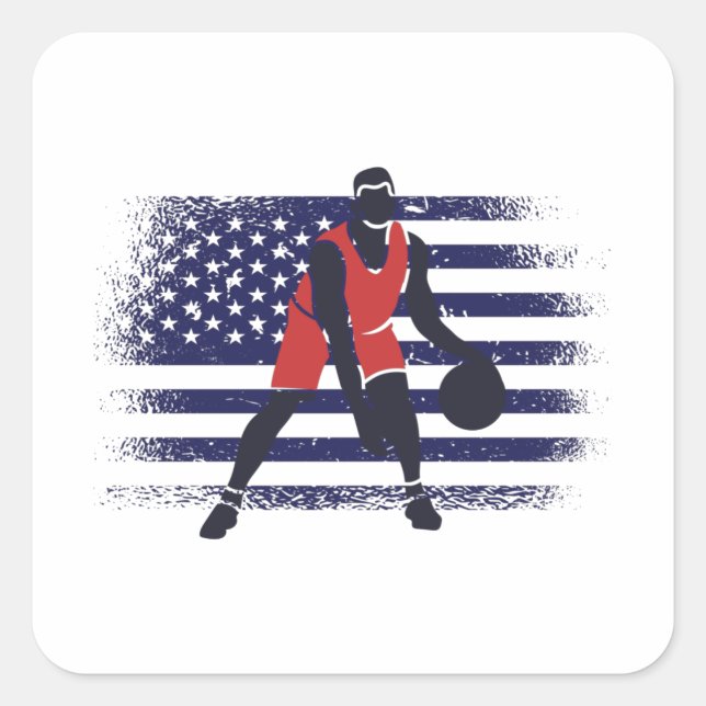 Basketball Fan Jersey USA Flag Square Sticker (Front)