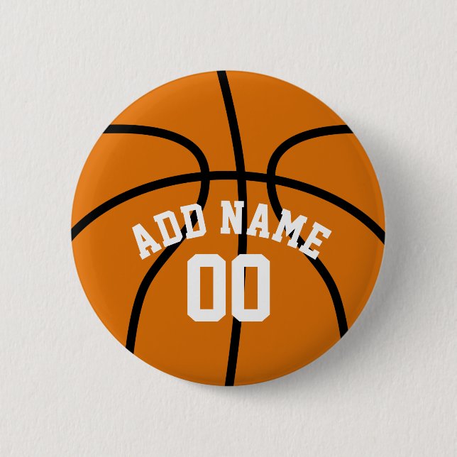 Basketball Fan with Custom Name Number 2 Inch Round Button (Front)