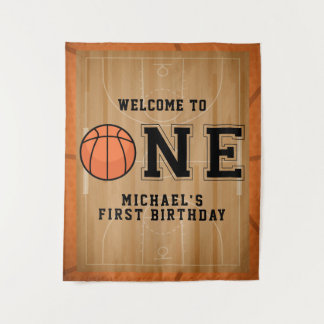 Basketball First Birthday Backdrop Tapestry