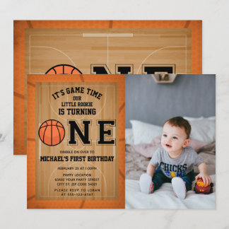 Basketball First Birthday Photo Invitation
