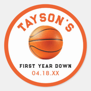 basketball First Year Down 1st Birthday Classic Round Sticker