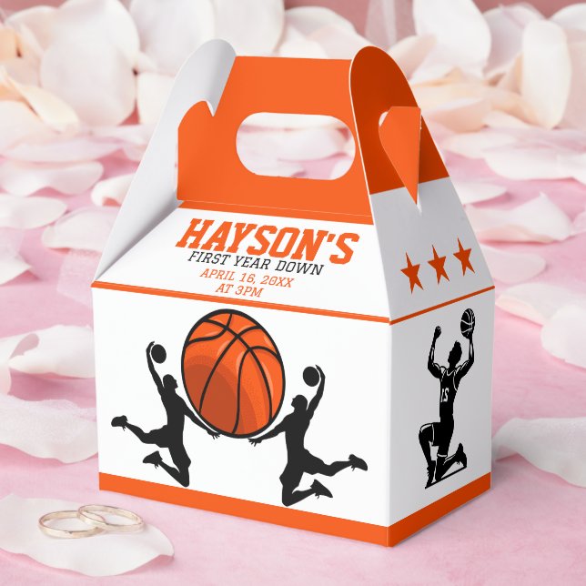Basketball First Year Down 1st Birthday Favor Box (Wedding)