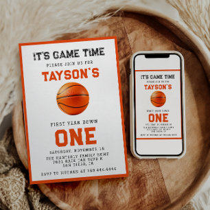 Basketball First Year Down 1st Birthday  Invitation