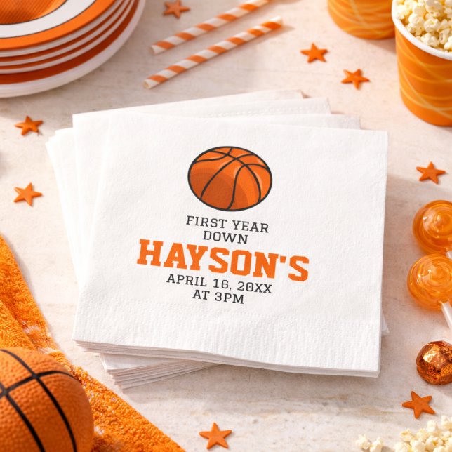Basketball First Year Down 1st Birthday Napkin (Basketball First Year Down 1st Birthday Napkins)