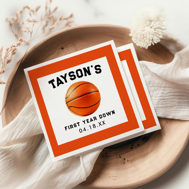Basketball First Year Down 1st Birthday Napkin (Creator Uploaded)