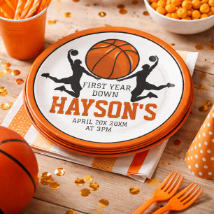 Basketball First Year Down 1st Birthday Paper Plate