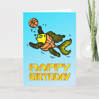 Basketball Fish funny cute cartoon Birthday Card