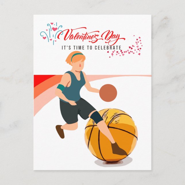 Basketball for Valentine's Day  with love   Holiday Postcard (Front)