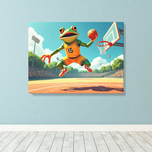 Basketball Frog canvas print (Insitu(Wood Floor))