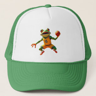 Basketball Frog green and white trucker hat