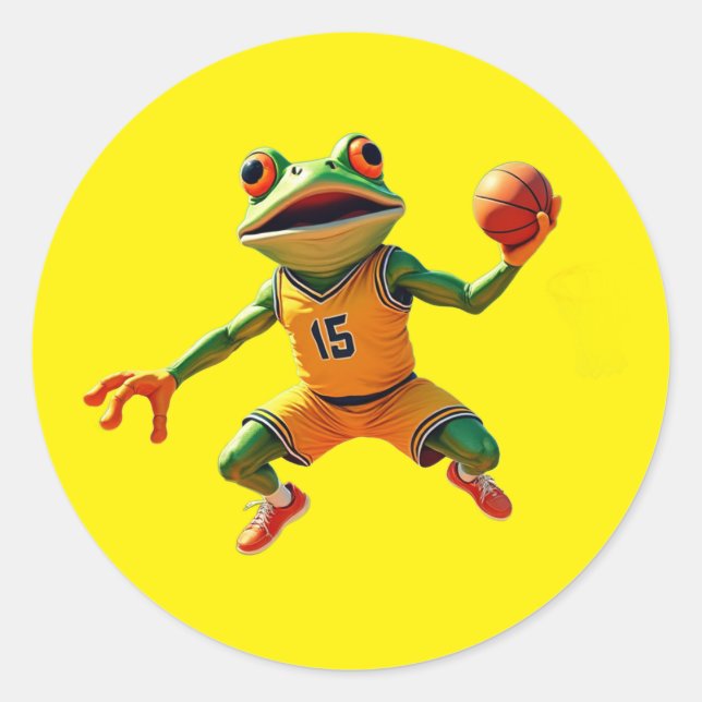 Basketball Frog large round yellow stickers (Front)