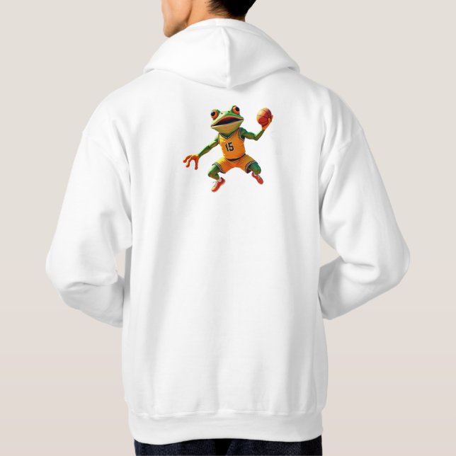 Basketball Frog men white hooded sweatshirt back (Back)